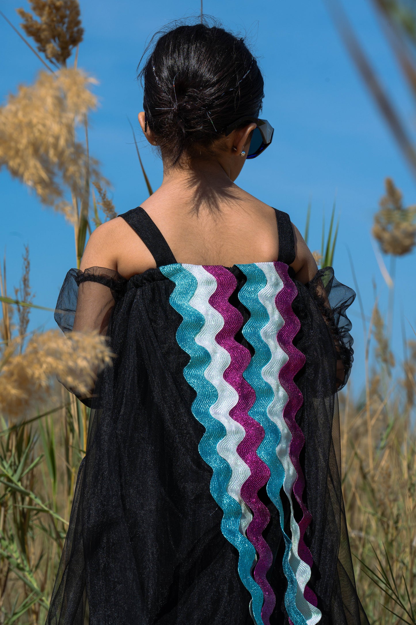 Sleeveless Dress with Strap, Colorful Wave Design