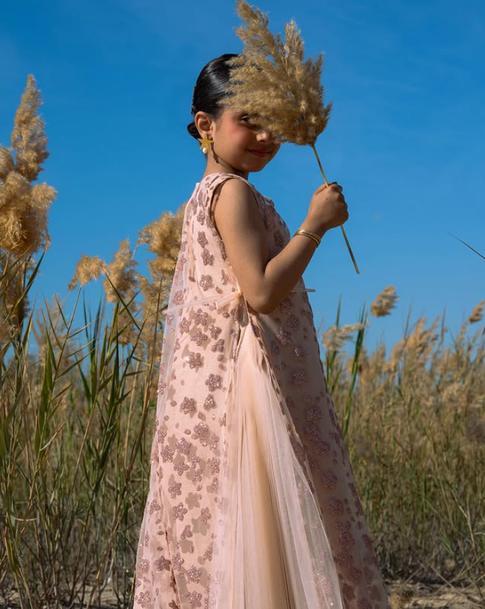 2 in 1 Sleeveless Dress, Scattered Embroidery with Ribbon Strap on Both Sides