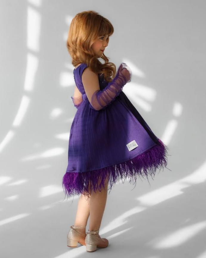 Purple Sleeveless Dress with Gloves