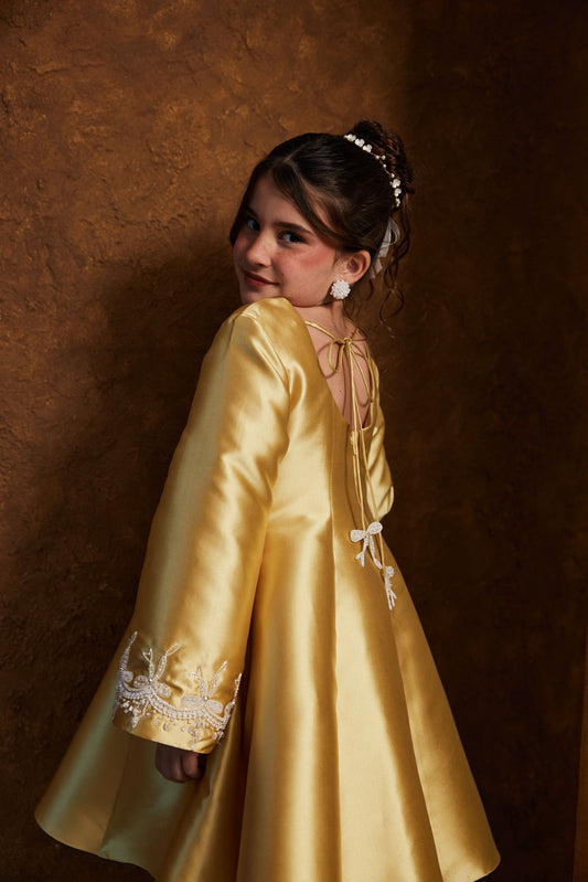 Mustard Elegance with Statement Sleeves