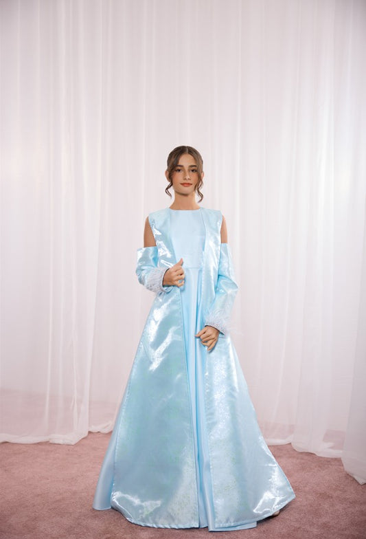 Scarlet Kids Baby Blue Shimmer Feather-Trim Jalabiya