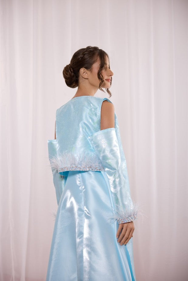 Scarlet Kids Baby Blue Shimmer Feather-Trim Jalabiya