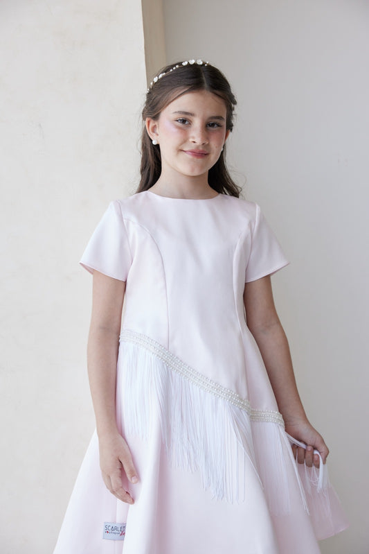 Short Sleeves Dress With Fringe Lace