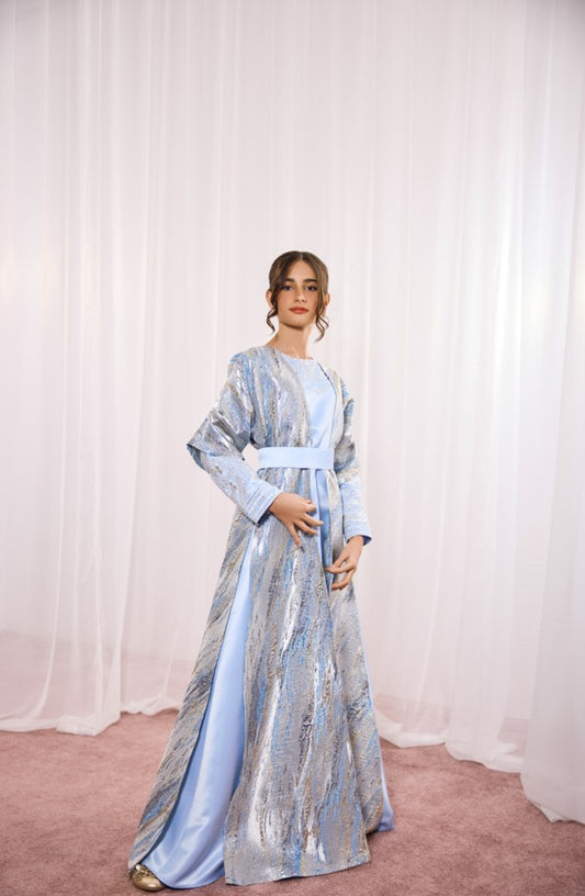 Scarlet Kids Ice Blue Metallic Brocade Jalabiya Set