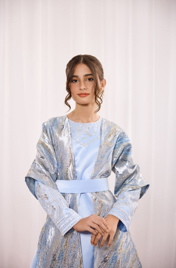 Scarlet Kids Ice Blue Metallic Brocade Jalabiya Set