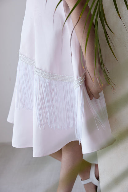 Short Sleeves Dress With Fringe Lace