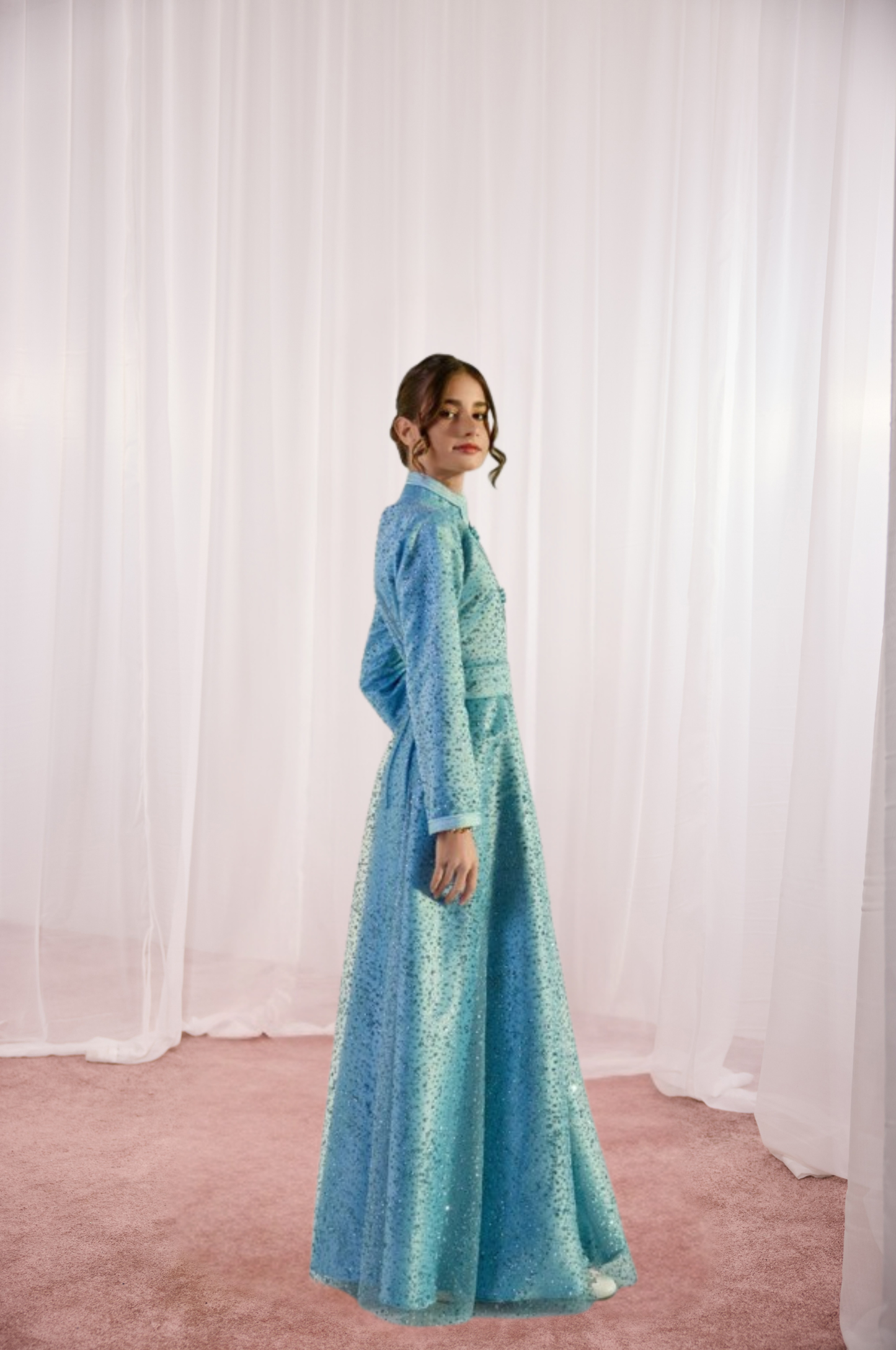 Scarlet Kids Sky-Blue Sequin Modest Kaftan