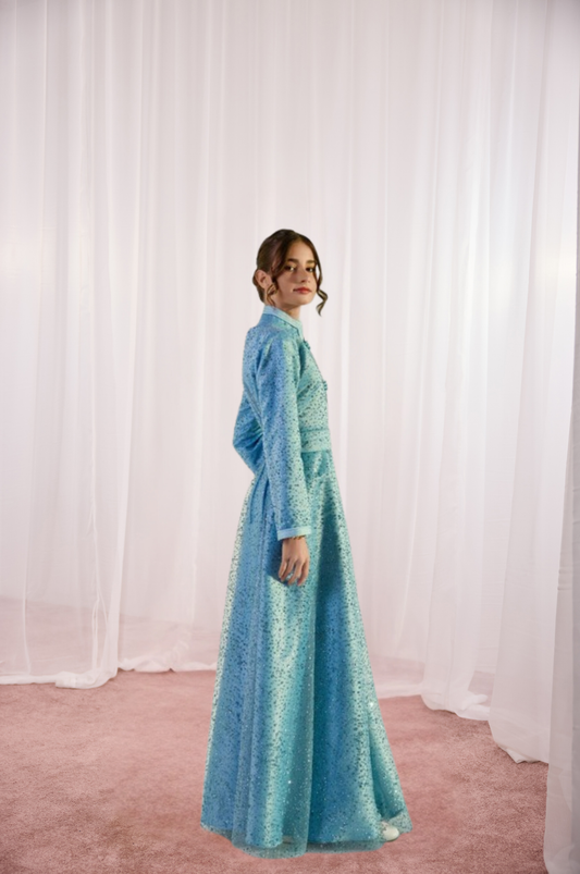 Scarlet Kids Sky-Blue Sequin Modest Kaftan