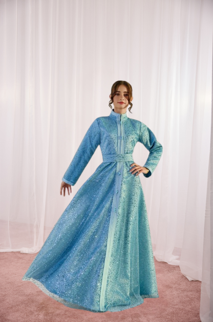 Scarlet Kids Sky-Blue Sequin Modest Kaftan