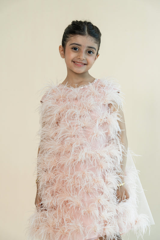 Sleeveless Dress Feather Design