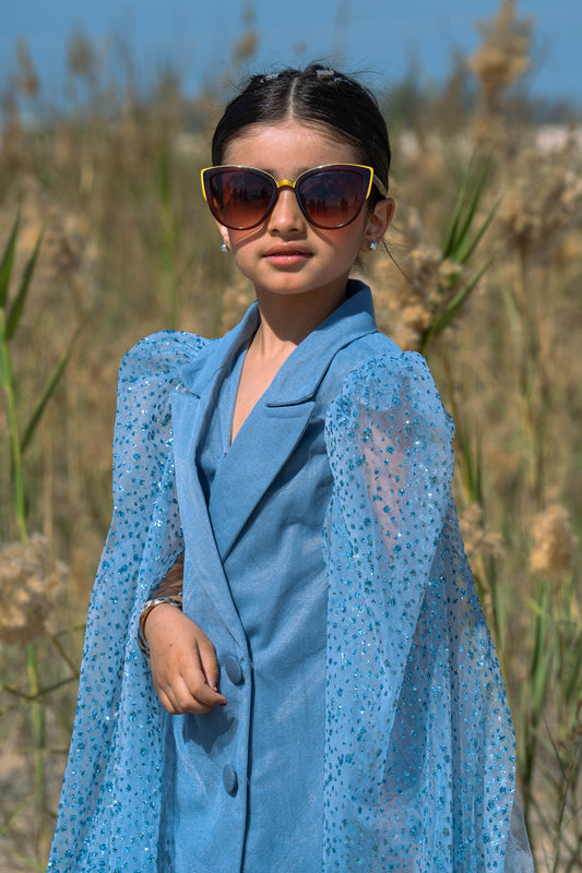 Sleeveless Dress with Arm Cape Blazer Cut