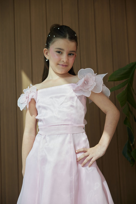 Off Shoulder Dress with 3D Flowers