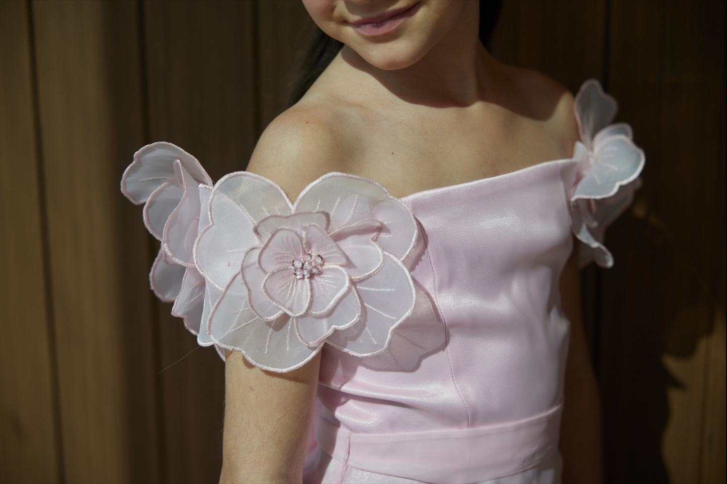 Off Shoulder Dress with 3D Flowers