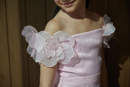 Off Shoulder Dress with 3D Flowers