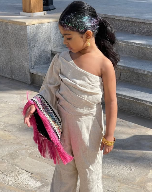 Asymmetric Brown Shoulder with One-Sided Sleeve Jumpsuit