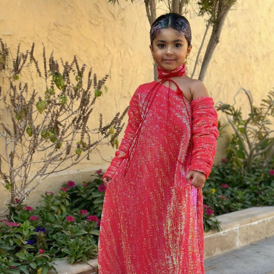 Asymmetric Dress with Shrink Design Sleeves