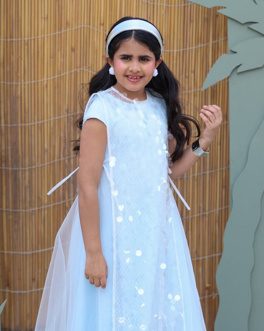 Baby Blue Sleeveless Long Jalabiya with Apron