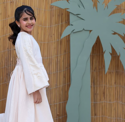 Peach & Beige Long Halter Jalabiya
