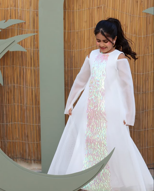 White Jalabiya Off Shoulder with Embroidery