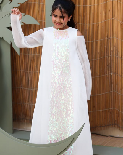 White Jalabiya Off Shoulder with Embroidery