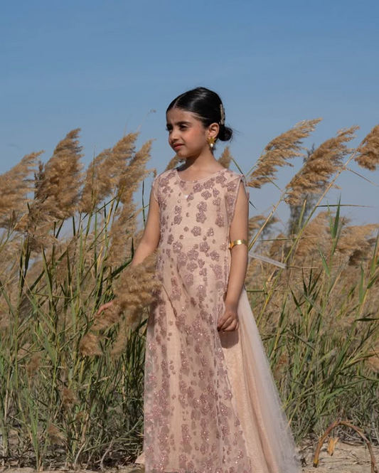 2 in 1 Sleeveless Dress, Scattered Embroidery with Ribbon Strap on Both Sides