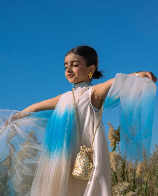 2 in 1 Sleeveless Dress with Cape, Embroidery on the Neck