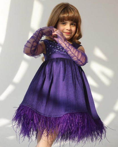 Purple Sleeveless Dress with Gloves