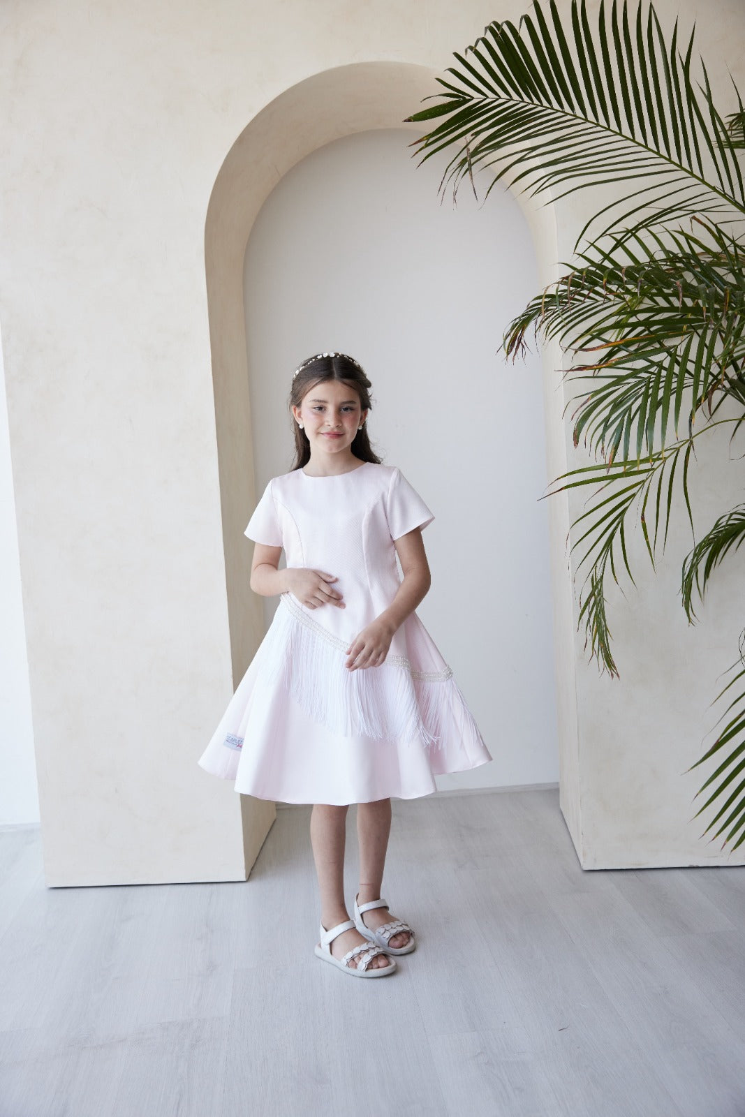 Short Sleeves Dress With Fringe Lace