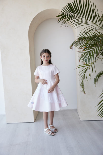 Short Sleeves Dress With Fringe Lace