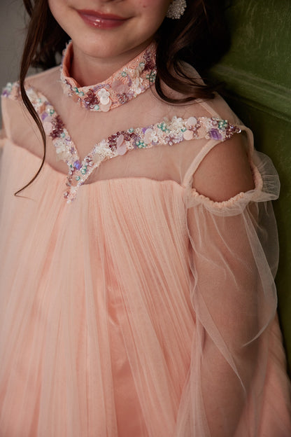 Peach & White Highneck with Embroidery