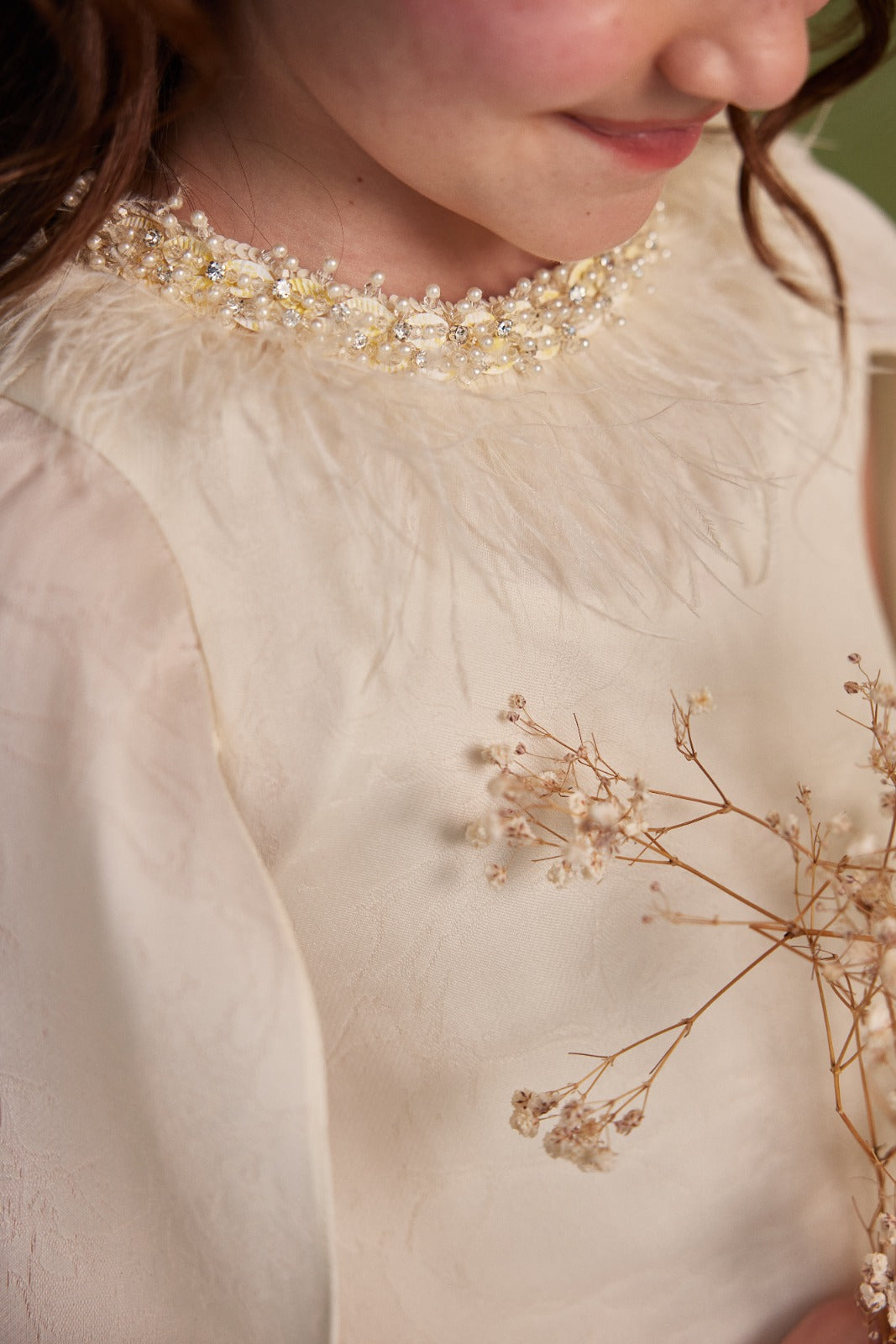 Offwhite Cape with Embroidery and Feathers