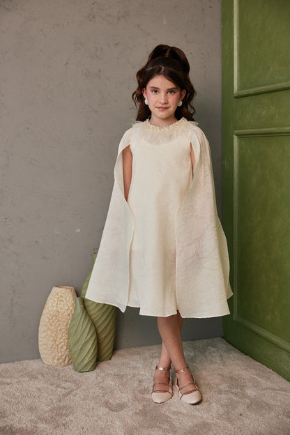 Offwhite Cape with Embroidery and Feathers