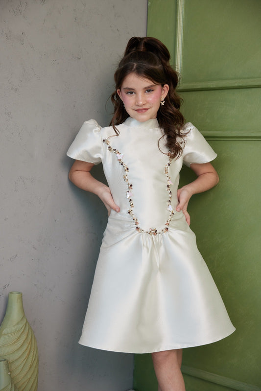 Beige, Cream & Light Green Mikado with Crystals