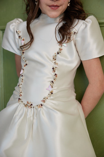 Beige, Cream & Light Green Mikado with Crystals